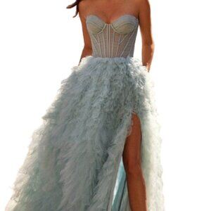 La Femme Light Blue Strapless Gown